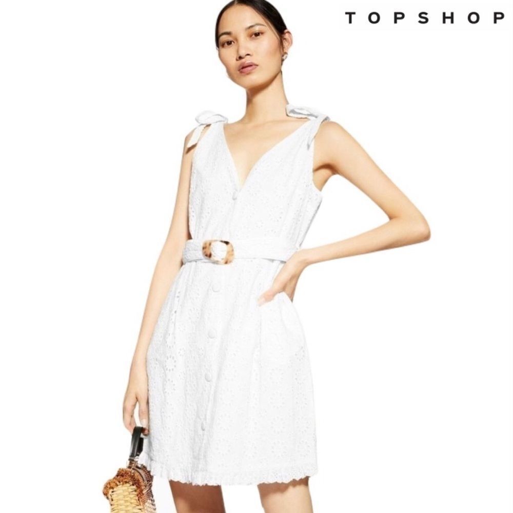 Topshop Sleeveless Broderie Buckle Minidress Sz 2